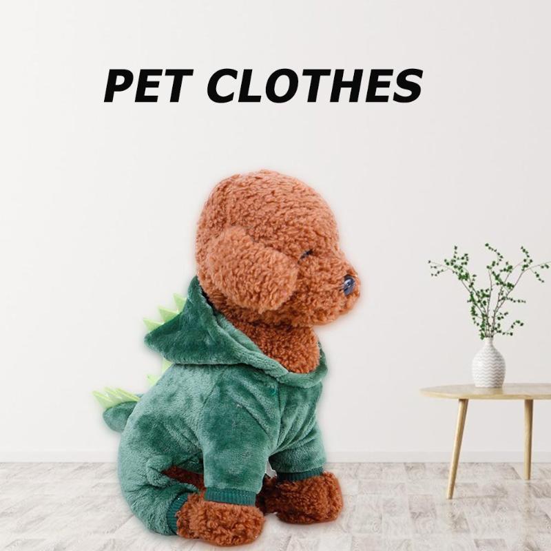 Pet Dog Clothes Coral Velvet Dinosaur Cute Coat Puppy Winter Fleece Outfits Green Festival Halloween Party Costume Dog Cat Dress