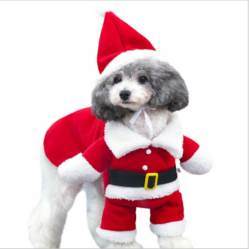 Winter Pet Dog Cat Red Fleece Velvet Thick Warm Christmas Clothes Santa Claus Costume Suit Sets