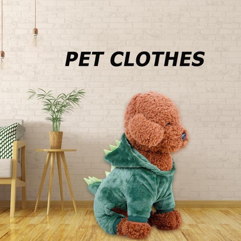 Pet Dog Clothes Coral Velvet Dinosaur Cute Coat Puppy Winter Fleece Outfits Green Festival Halloween Party Costume Dog Cat Dress