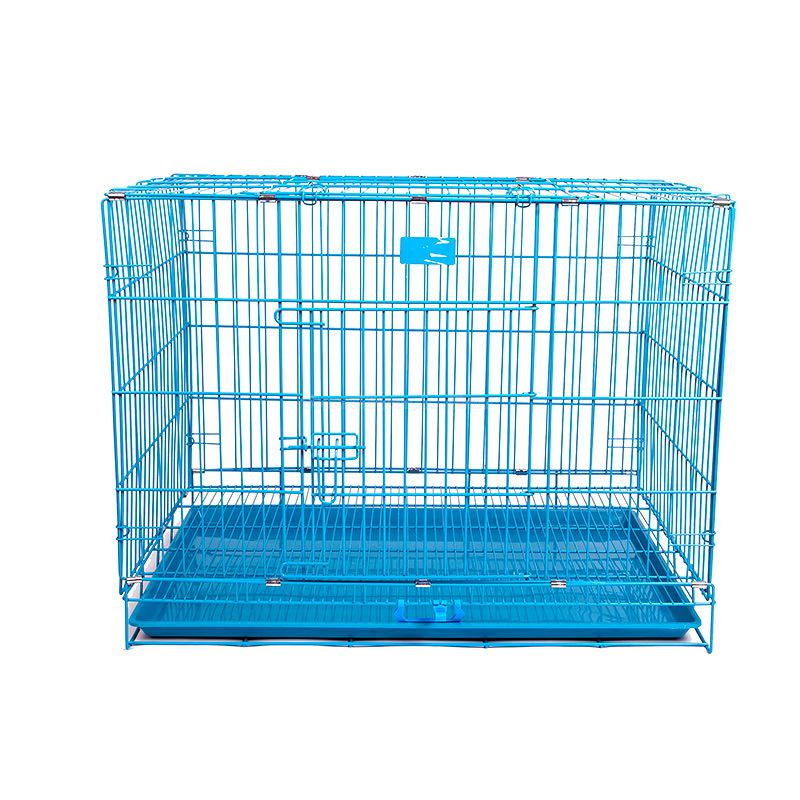 Folding Metal Dog Crate Foldable Pet Cat Cage Kennel Double-Door Easy Install Pink Blue S size for Small pet 45*30*38CM