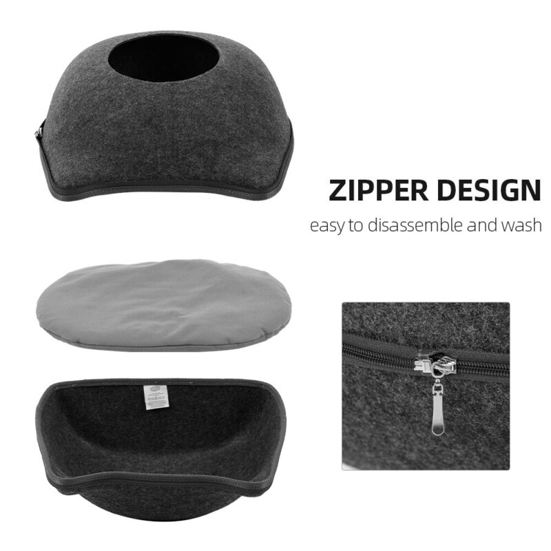 Detachable Natural felt Cat Bed Breathable Cat Pet Cave Dark Gray Cat Bed House With Cushion for Pets Cats Pet Accessories