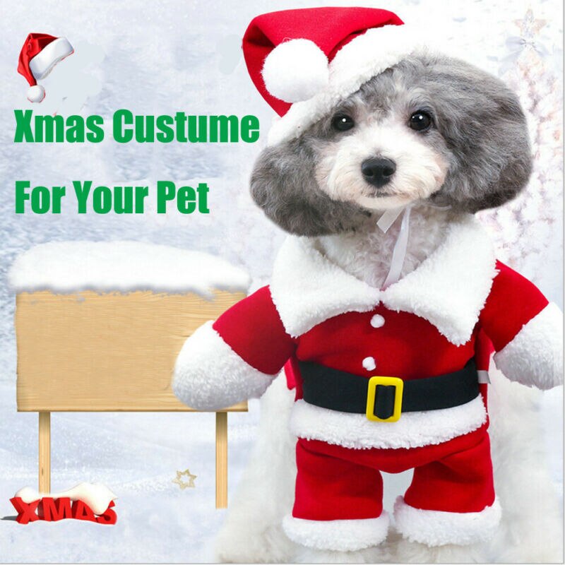 Winter Pet Dog Cat Red Fleece Velvet Thick Warm Christmas Clothes Santa Claus Costume Suit Sets