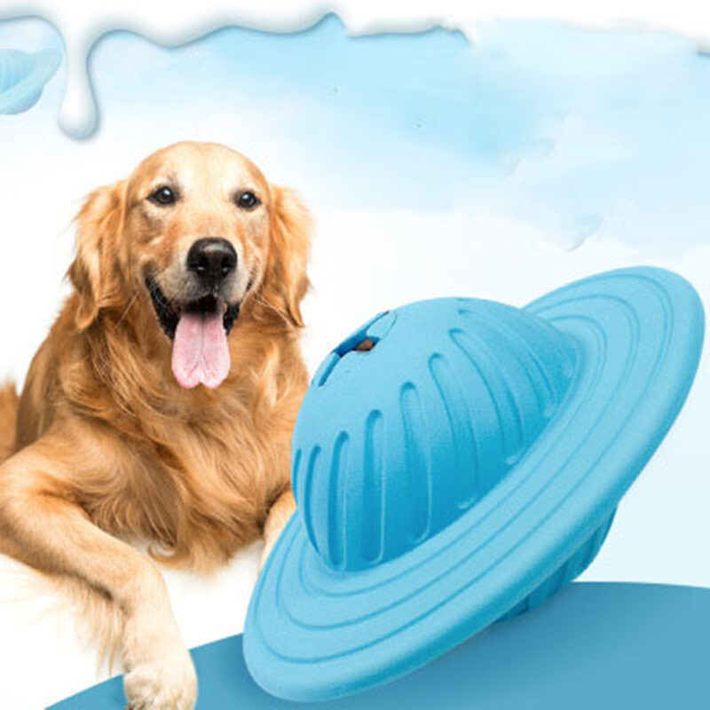 Interactive Dog Toys Dental Teething Rubber Ball Puppy Chew Toy Teeth Cleaning Pet Puppy Puzzle Molar Bite UFO Leakage Food Toy (blue as picture)