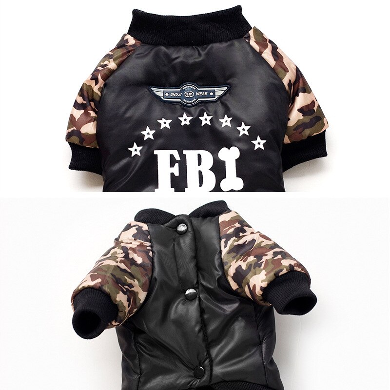 Winter Pet Clothes For Dogs Camouflage FBI Puppy Pet Coat Jacket Warm Fleece Dog Jumpsuits Chihuahua French Bulldog Clothing