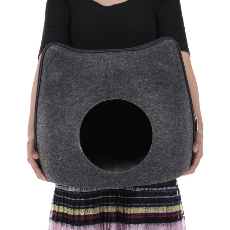 Detachable Natural felt Cat Bed Breathable Cat Pet Cave Dark Gray Cat Bed House With Cushion for Pets Cats Pet Accessories