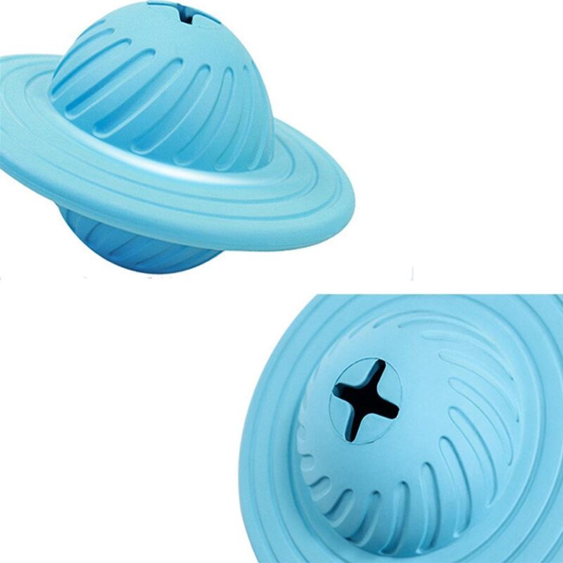 Interactive Dog Toys Dental Teething Rubber Ball Puppy Chew Toy Teeth Cleaning Pet Puppy Puzzle Molar Bite UFO Leakage Food Toy (blue as picture)