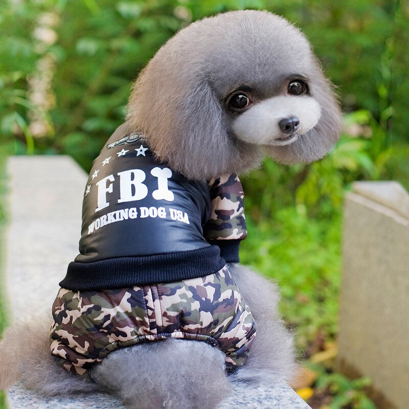 Winter Pet Clothes For Dogs Camouflage FBI Puppy Pet Coat Jacket Warm Fleece Dog Jumpsuits Chihuahua French Bulldog Clothing