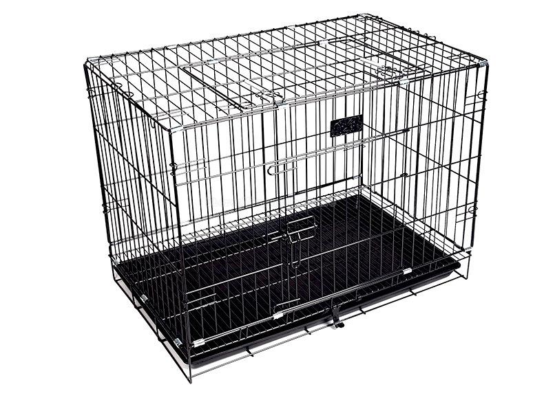 Folding Metal Dog Crate Foldable Pet Cat Cage Kennel Double-Door Easy Install Pink Blue S size for Small pet 45*30*38CM