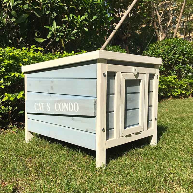 Solid wooden rabbit house dog house dog cage cat house building kennel cage coop (Blue L)