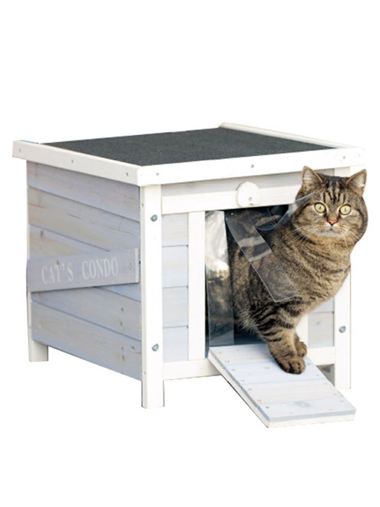 Solid wooden rabbit house dog house dog cage cat house building kennel cage coop (Blue L)