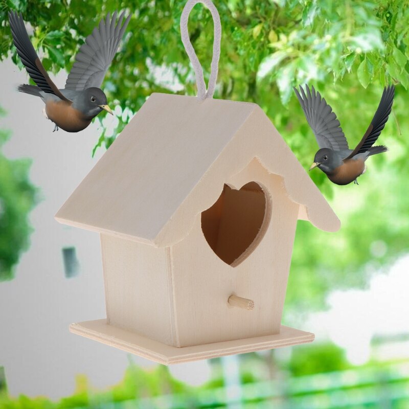 Bird Nest Natural Wood House DIY Creative Heart Shaped Parrot Parakeet Hanging JUL-28A (LIKE PIC)