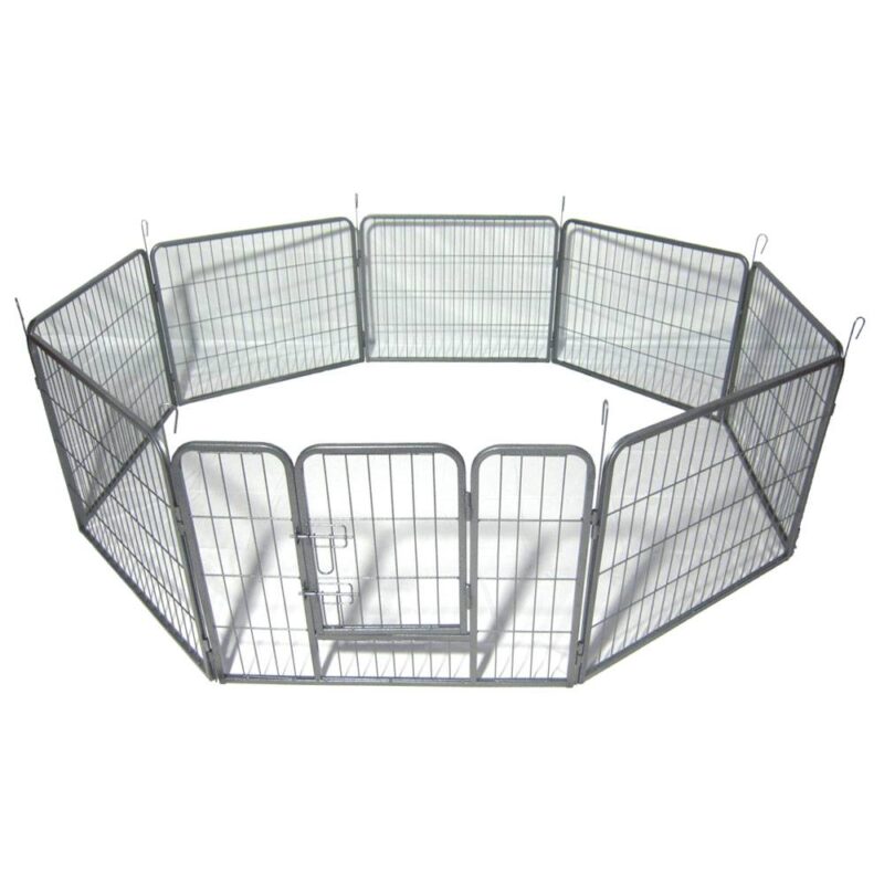 24" Dog Pet Playpen Heavy Duty Metal Exercise Fence Hammigrid 8 Panel Silver (M)