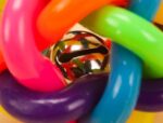 1 piece dog cat squeaky toy Colorful twist ball with bell pet dog training toys TPR environmental puppy rainbow ball pet toys (as picture M)