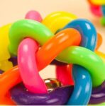 1 piece dog cat squeaky toy Colorful twist ball with bell pet dog training toys TPR environmental puppy rainbow ball pet toys (as picture M)