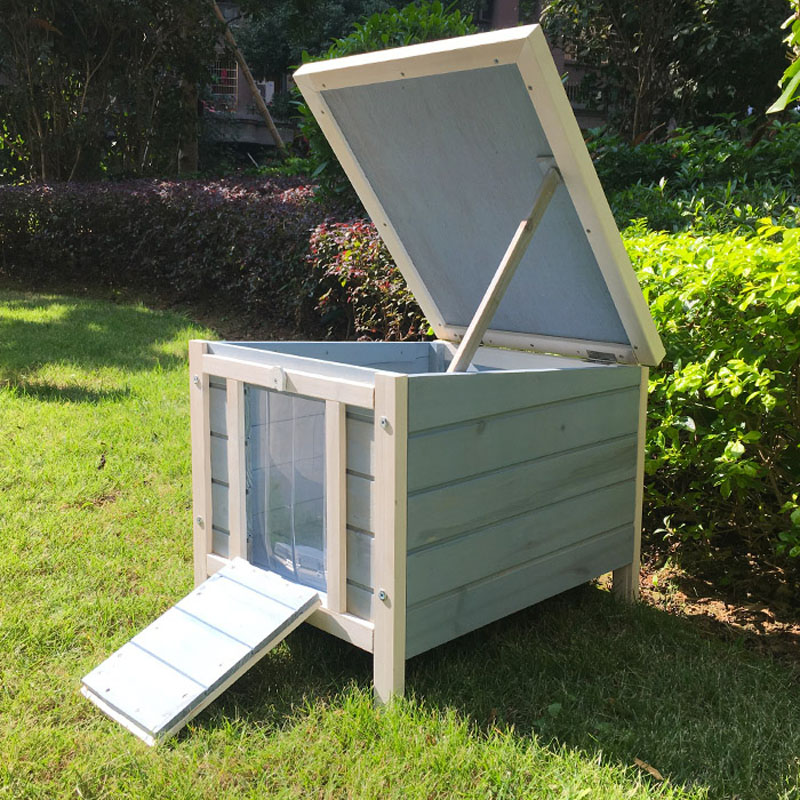Solid wooden rabbit house dog house dog cage cat house building kennel cage coop (Blue L)