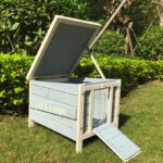 Solid wooden rabbit house dog house dog cage cat house building kennel cage coop (Blue L)