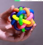 1 piece dog cat squeaky toy Colorful twist ball with bell pet dog training toys TPR environmental puppy rainbow ball pet toys (as picture M)