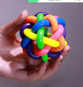 1 piece dog cat squeaky toy Colorful twist ball with bell pet dog training toys TPR environmental puppy rainbow ball pet toys (as picture M)