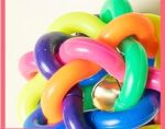 1 piece dog cat squeaky toy Colorful twist ball with bell pet dog training toys TPR environmental puppy rainbow ball pet toys (as picture M)