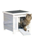 Solid wooden rabbit house dog house dog cage cat house building kennel cage coop (Blue L)