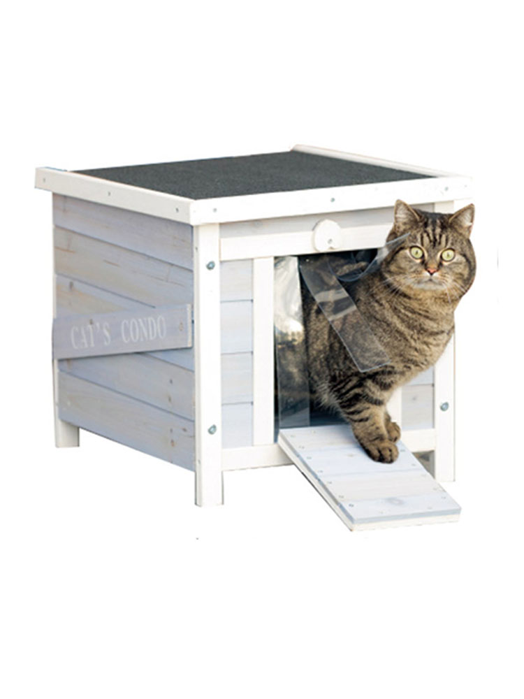 Solid wooden rabbit house dog house dog cage cat house building kennel cage coop (Blue L)