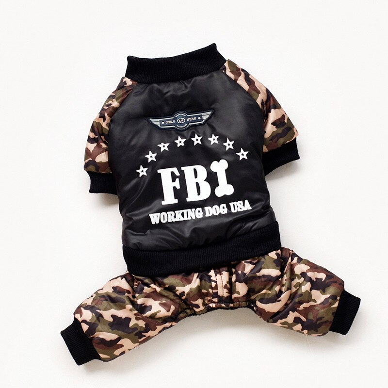Winter Pet Clothes For Dogs Camouflage FBI Puppy Pet Coat Jacket Warm Fleece Dog Jumpsuits Chihuahua French Bulldog Clothing