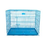 Folding Metal Dog Crate Foldable Pet Cat Cage Kennel Double-Door Easy Install Pink Blue S size for Small pet 45*30*38CM