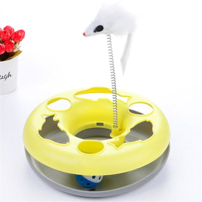 Pet Cat Toys Turntable Spring Mouse Toy Plastic Cat Carousel Puzzle Crazy Amusement Disk Cat Kitten Teaser Pet Interactive Toys