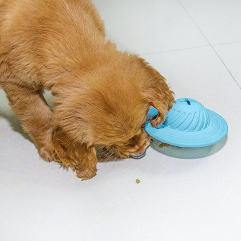 Interactive Dog Toys Dental Teething Rubber Ball Puppy Chew Toy Teeth Cleaning Pet Puppy Puzzle Molar Bite UFO Leakage Food Toy (blue as picture)