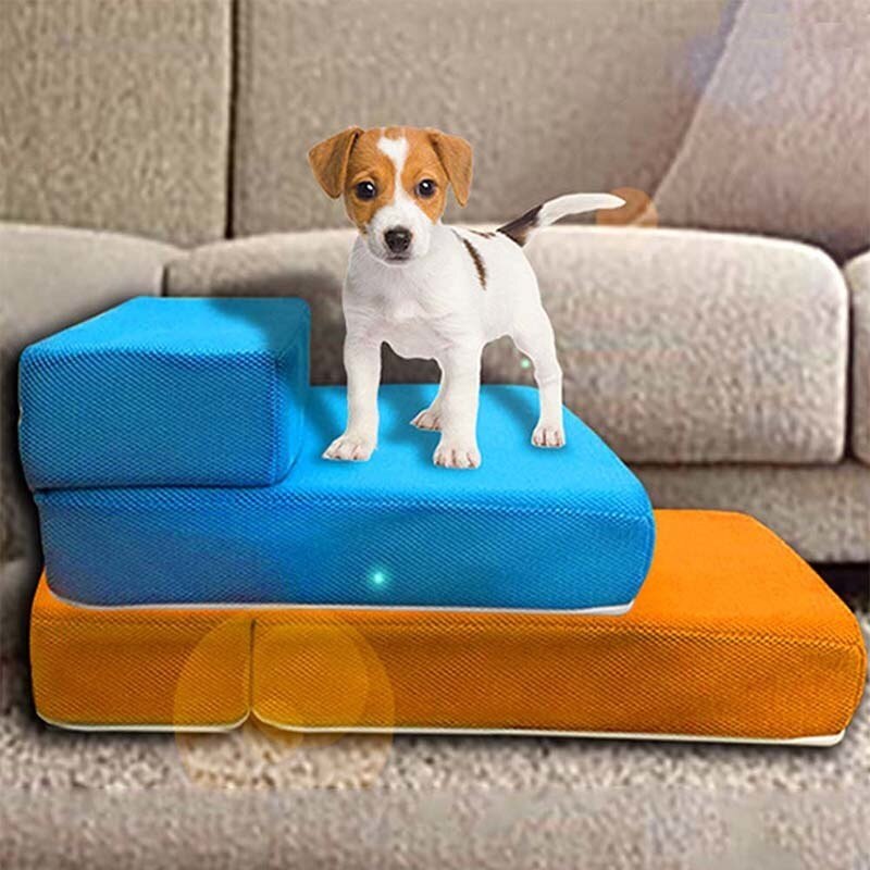 Breathable Mesh Foldable Pet Stairs Detachable Pet Bed Stairs Dog Ramp 2 Steps Ladder for Small Dogs Puppy Cat Bed Cushion Mat