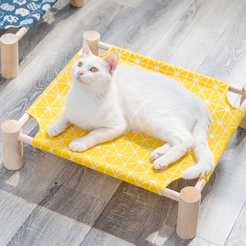 Elevated Cat Bed House Cat Hammocks Bed Wood Canvas Cat Lounge Bed for Small Dogs Rabbit Cats Durable Canvas Pet House Supplies