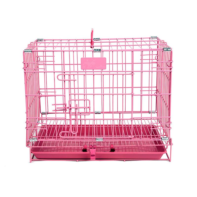 Folding Metal Dog Crate Foldable Pet Cat Cage Kennel Double-Door Easy Install Pink Blue S size for Small pet 45*30*38CM