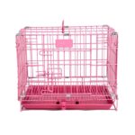 Folding Metal Dog Crate Foldable Pet Cat Cage Kennel Double-Door Easy Install Pink Blue S size for Small pet 45*30*38CM