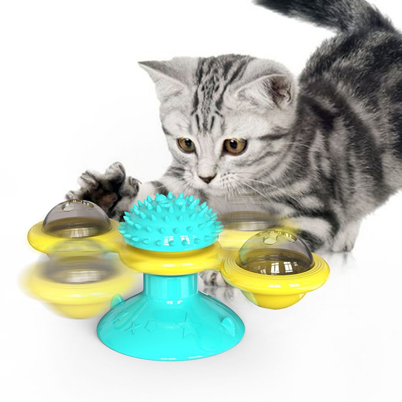 Pet Toys For Cats Interactive Puzzle Training Turntable Windmill Ball Whirling Toys For Cat Kitten Play Game Cat Supplies