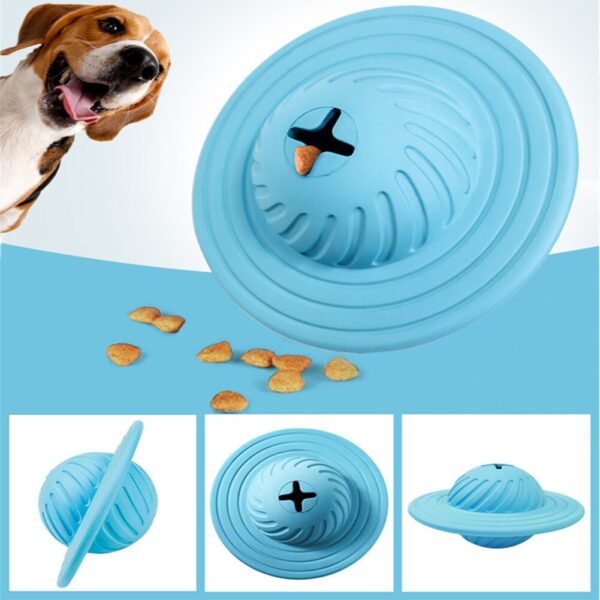 Interactive Dog Toys Dental Teething Rubber Ball Puppy Chew Toy Teeth Cleaning Pet Puppy Puzzle Molar Bite UFO Leakage Food Toy (blue as picture)
